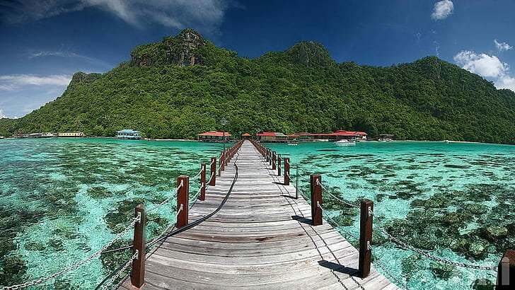 bohey-dulang-beautiful-tropical-nature-resort-wooden-houses-platform-bridge-sabah-borneo-wallpaper-hd-1920×1200-wallpaper-preview
